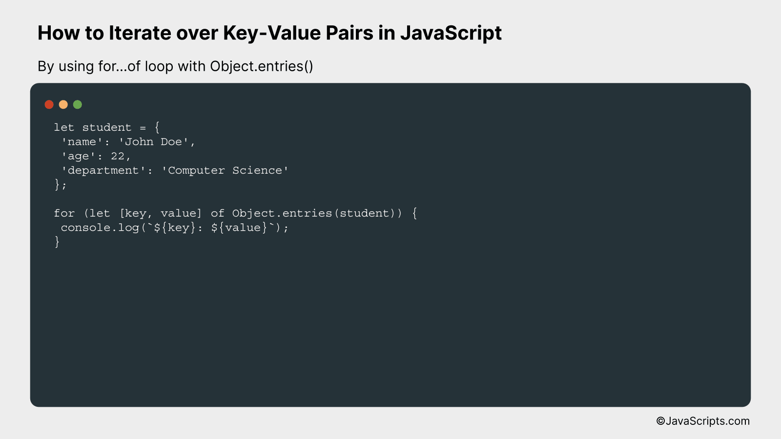 By using for...of loop with Object.entries()