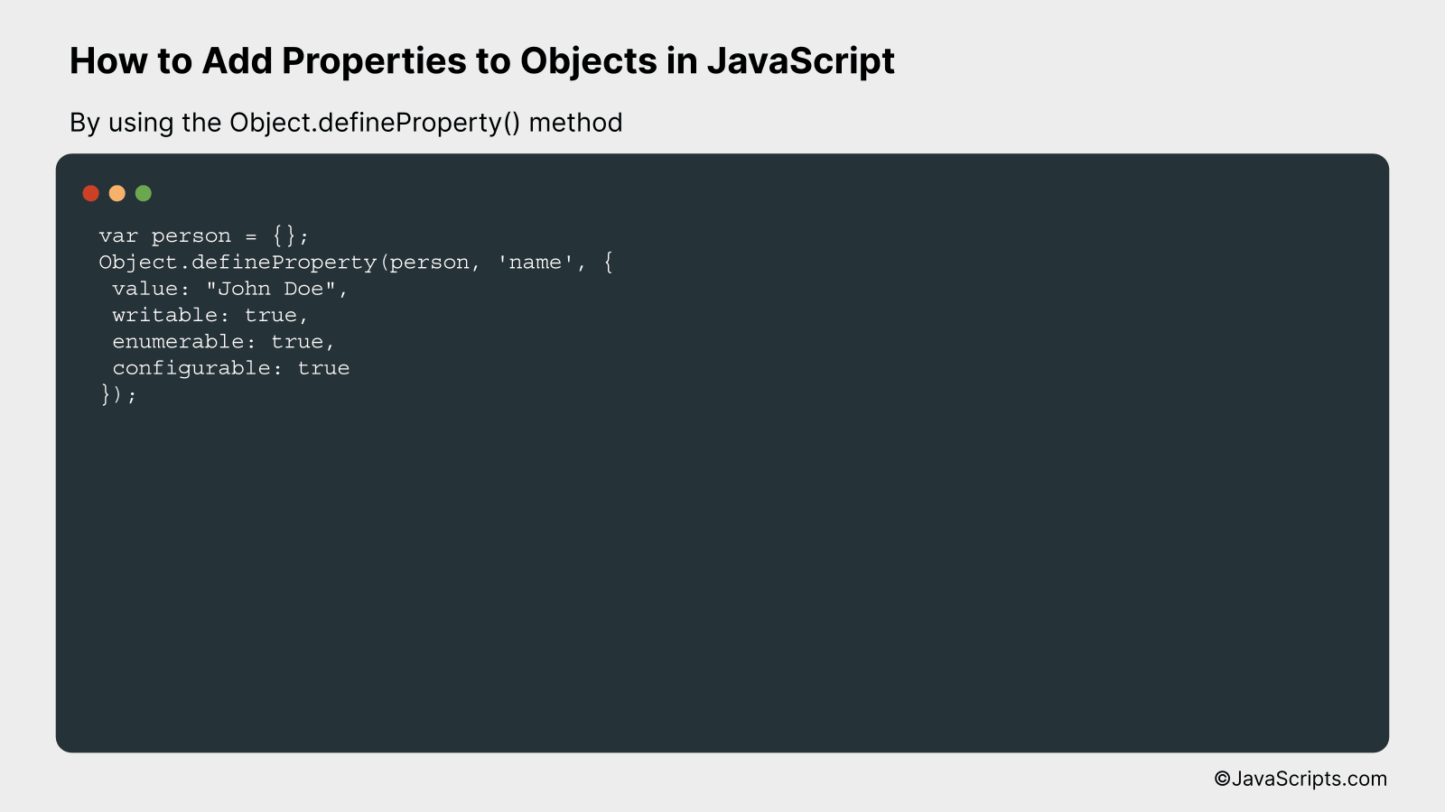 By using the Object.defineProperty() method