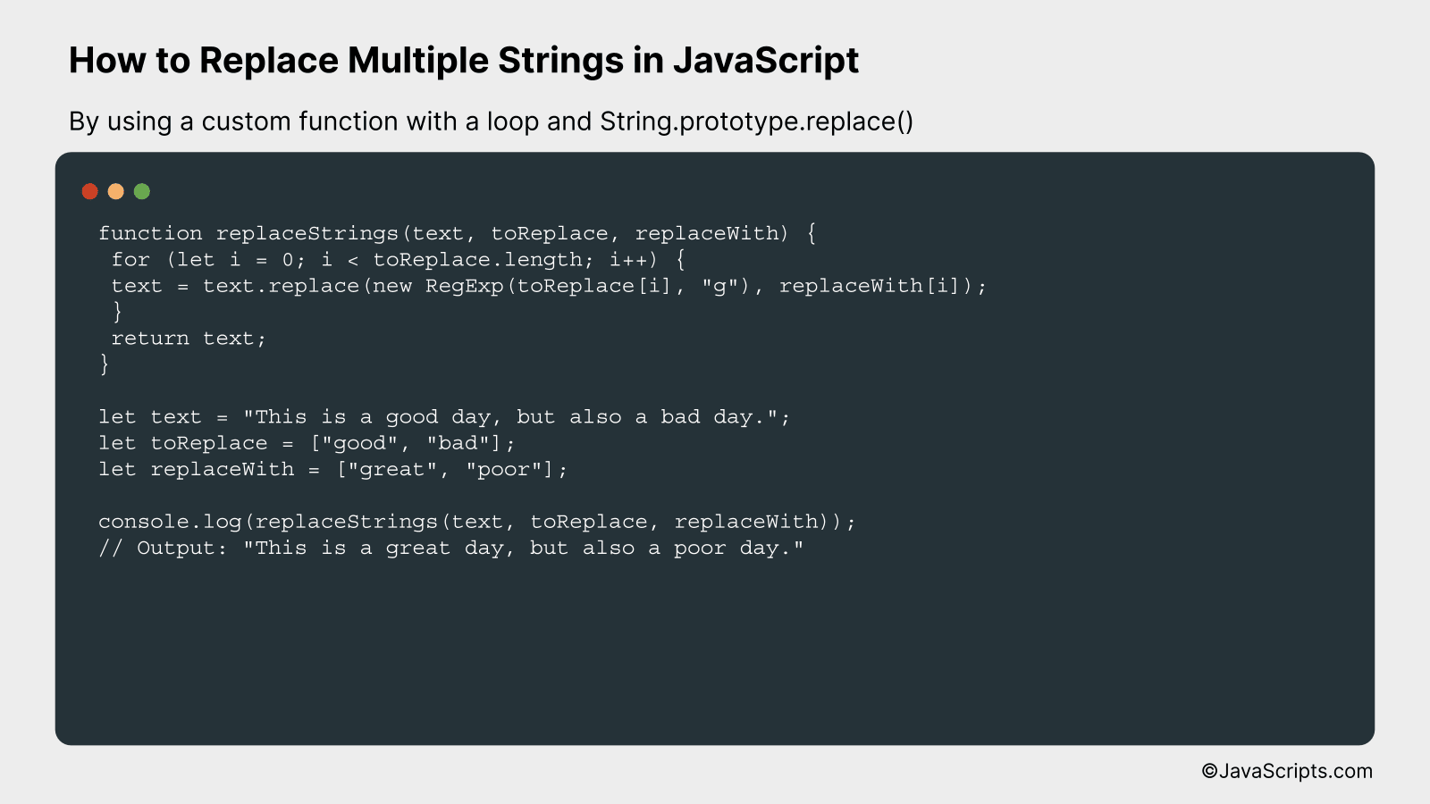 By using a custom function with a loop and String.prototype.replace()